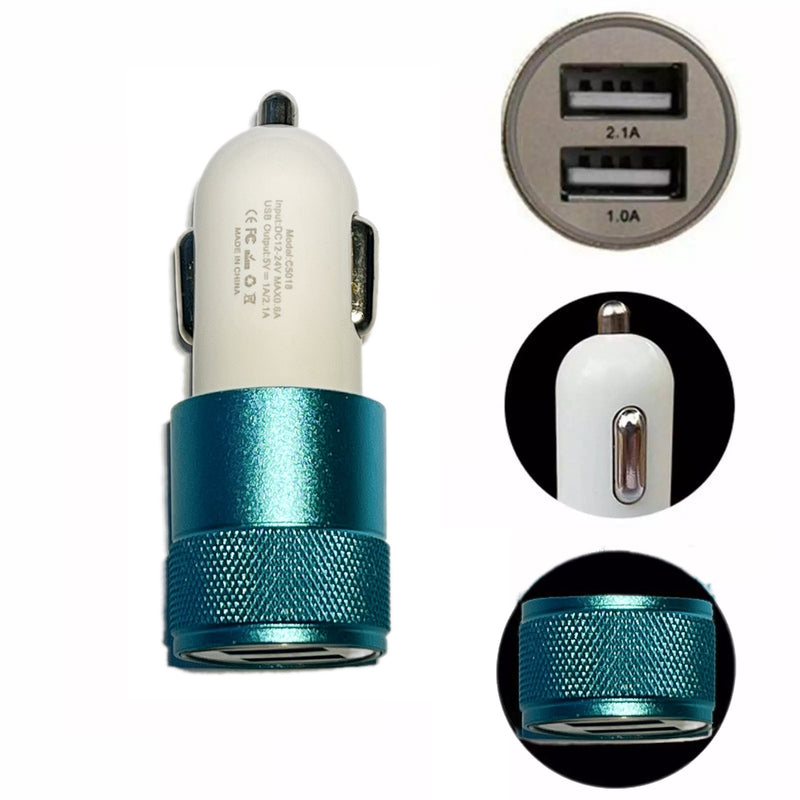 3.1 AMP Twin USB In-Car Charger Dual Port for 12V Lighter Socket - Blue