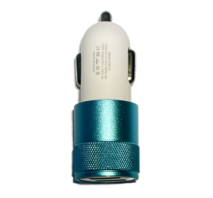 3.1 AMP Twin USB In-Car Charger Dual Port for 12V Lighter Socket - Blue